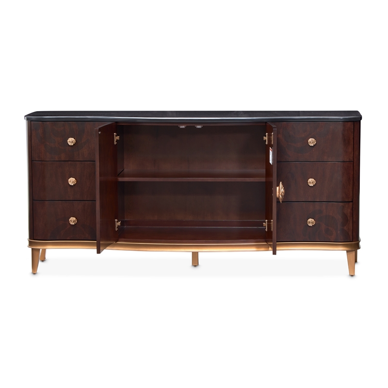Michael Amini Camellia Field Dresser with Mirror in Warm Pecan