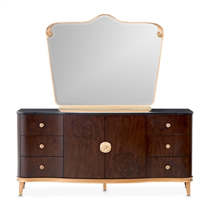 Michael Amini Camellia Field Dresser with Mirror in Warm Pecan