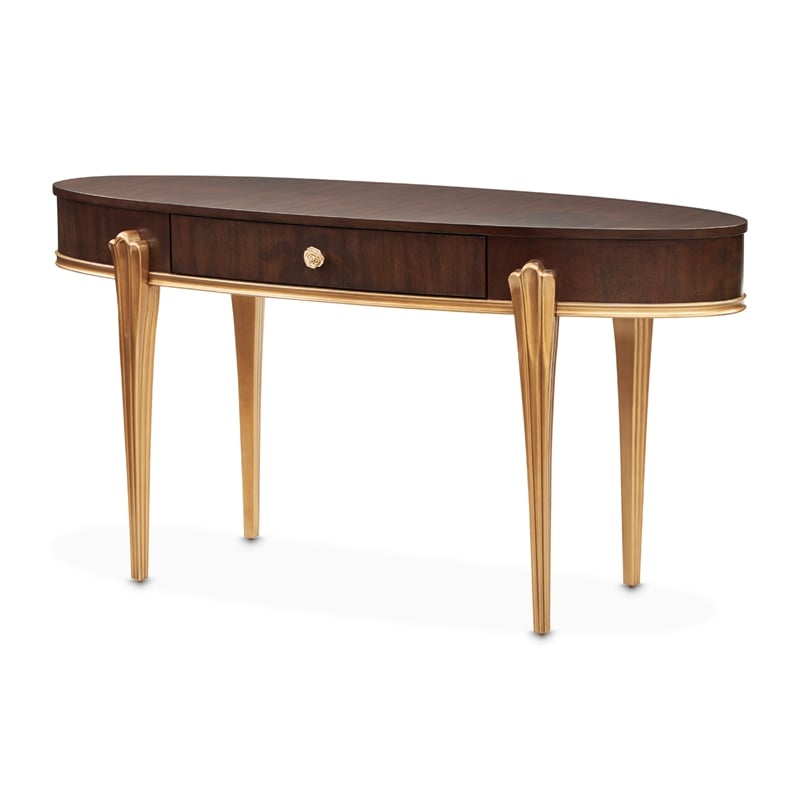 Michael Amini Camellia Field Vanity Desk in Warm Pecan