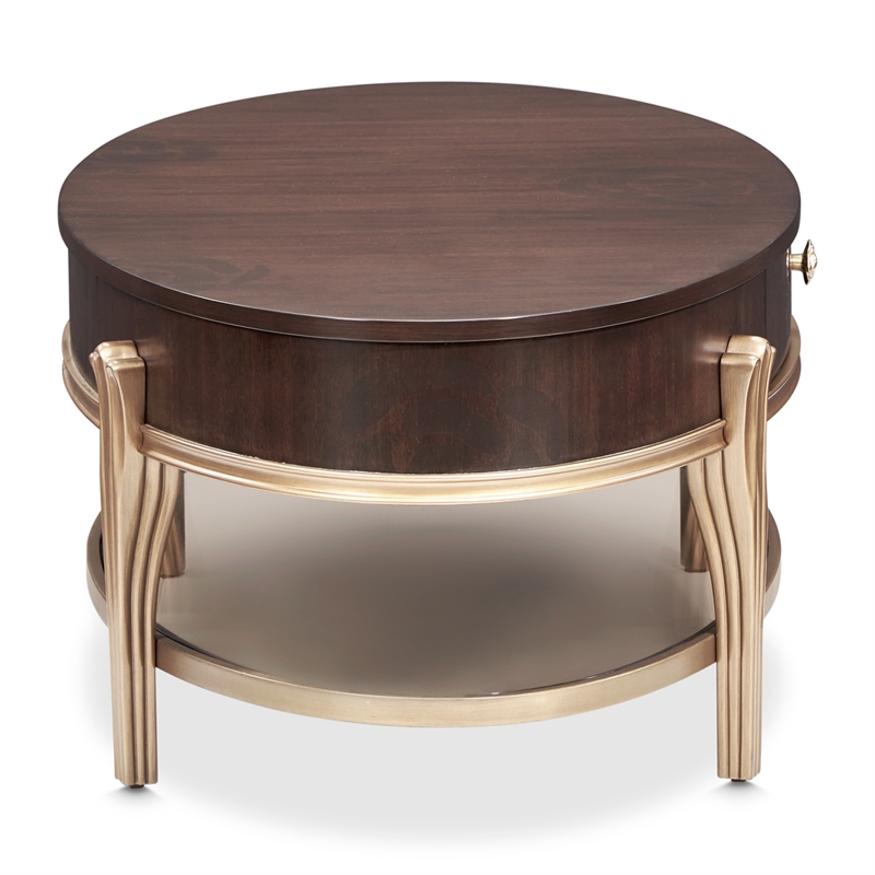 Michael Amini Camellia Field Oval Cocktail Table in Warm Pecan