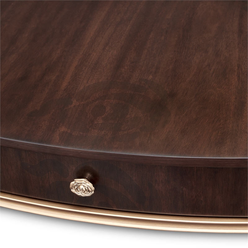 Michael Amini Camellia Field Oval Cocktail Table in Warm Pecan