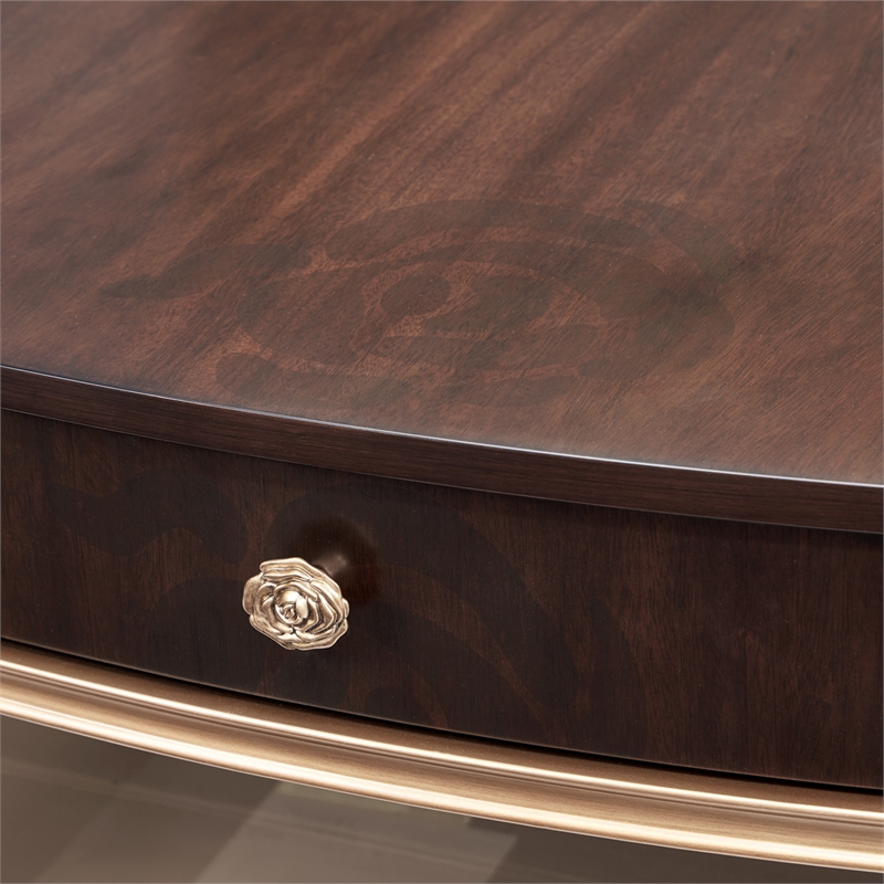Michael Amini Camellia Field Oval Cocktail Table in Warm Pecan