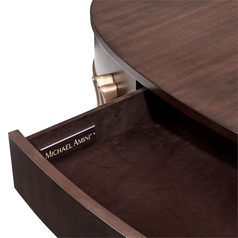 Michael Amini Camellia Field Oval Cocktail Table in Warm Pecan