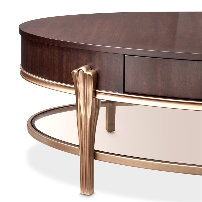 Michael Amini Camellia Field Oval Cocktail Table in Warm Pecan