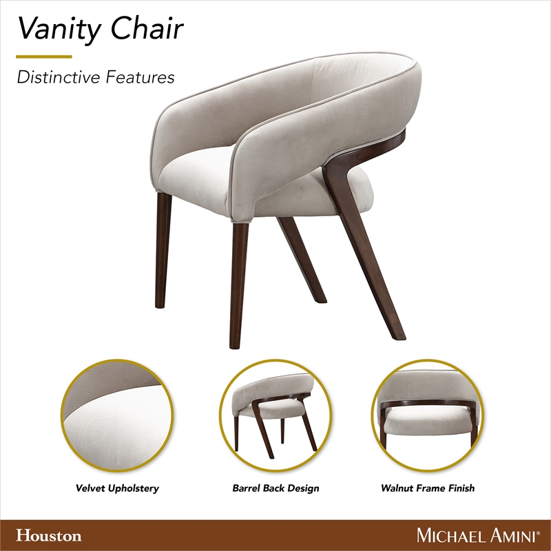 Houston Velvet Vanity Chair - Porcini/Walnut