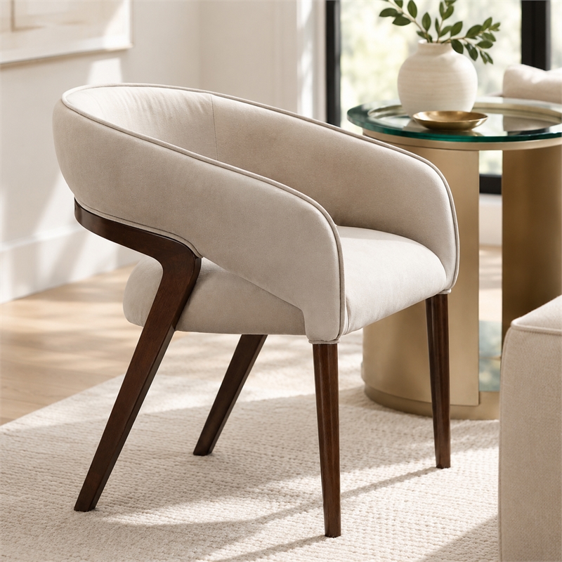 Houston Velvet Vanity Chair - Porcini/Walnut