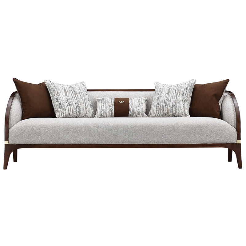 Houston Boucle Sofa - Pebble/Walnut