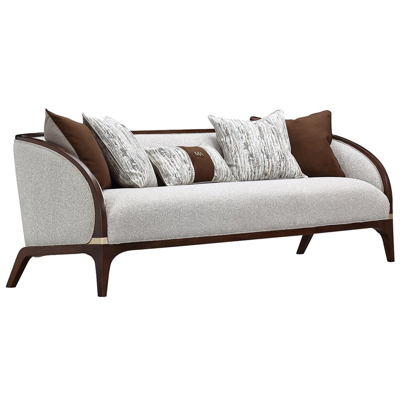 Houston Boucle Sofa - Pebble/Walnut