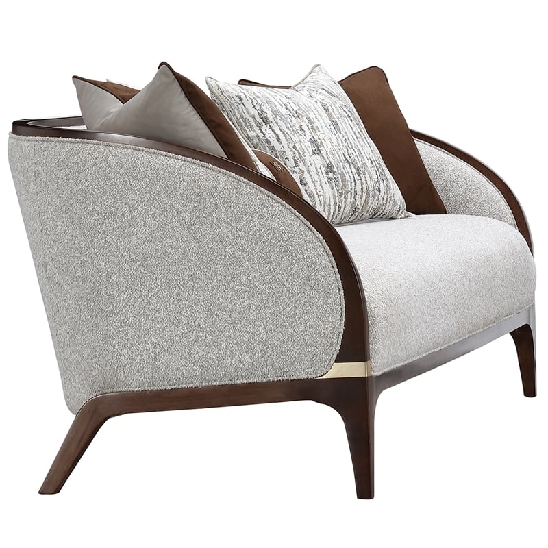 Houston Boucle Sofa - Pebble/Walnut