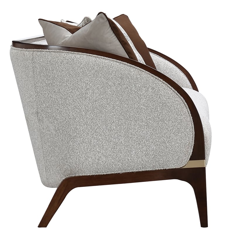 Houston Boucle Sofa - Pebble/Walnut
