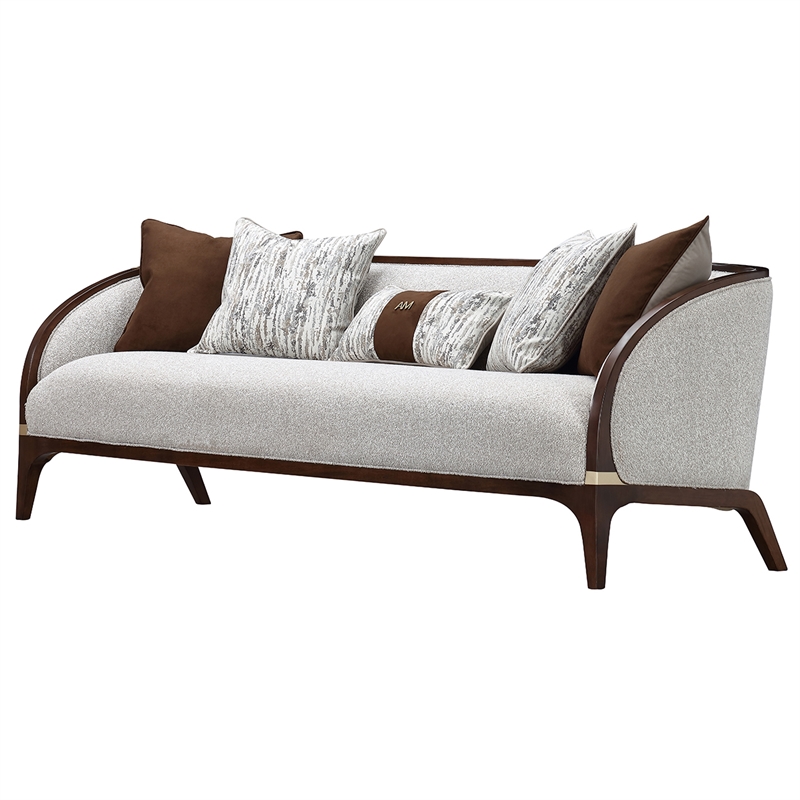 Houston Boucle Sofa - Pebble/Walnut