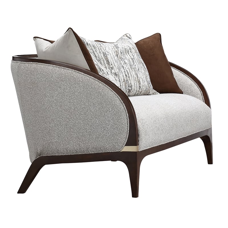 Houston Boucle Loveseat - Pebble/Walnut