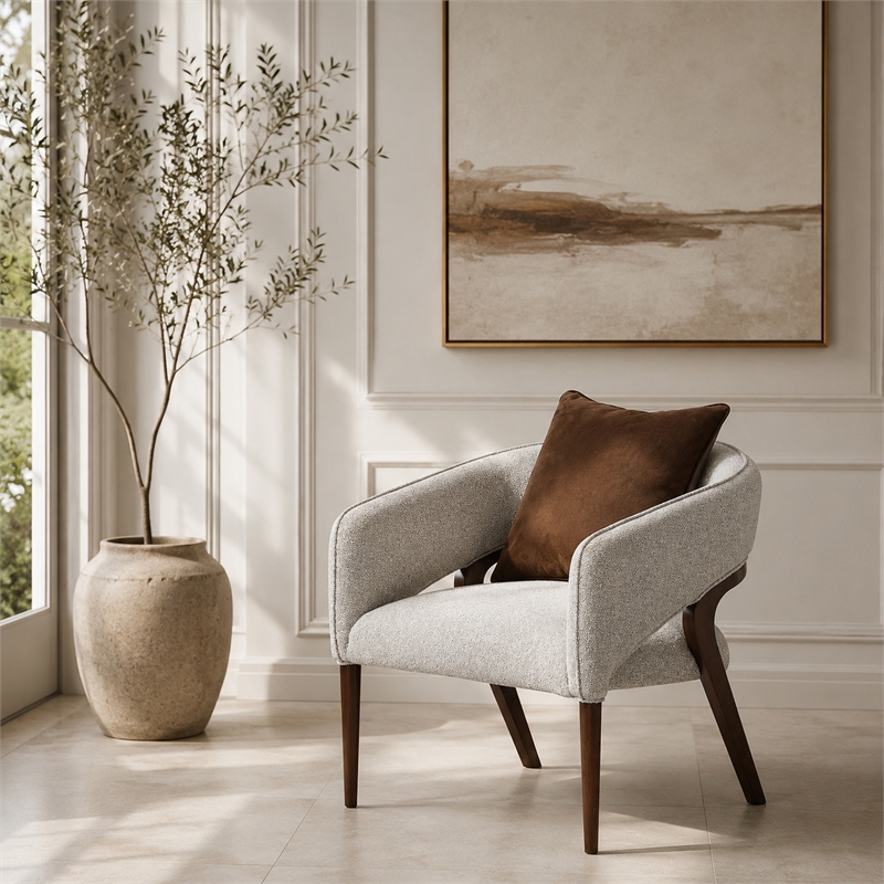 Houston Boucle Accent Chair - Pebble/Walnut