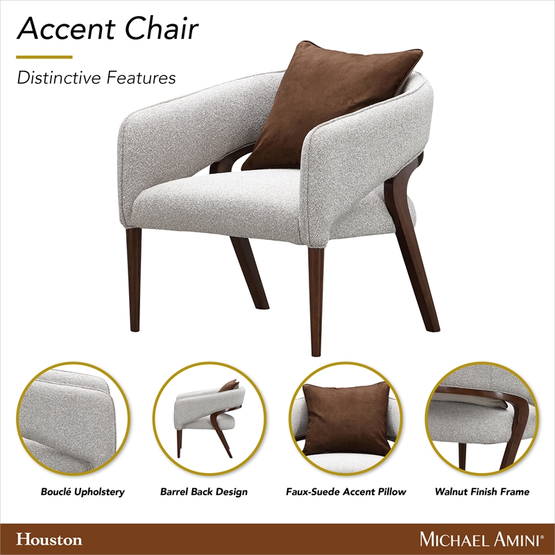 Houston Boucle Accent Chair - Pebble/Walnut