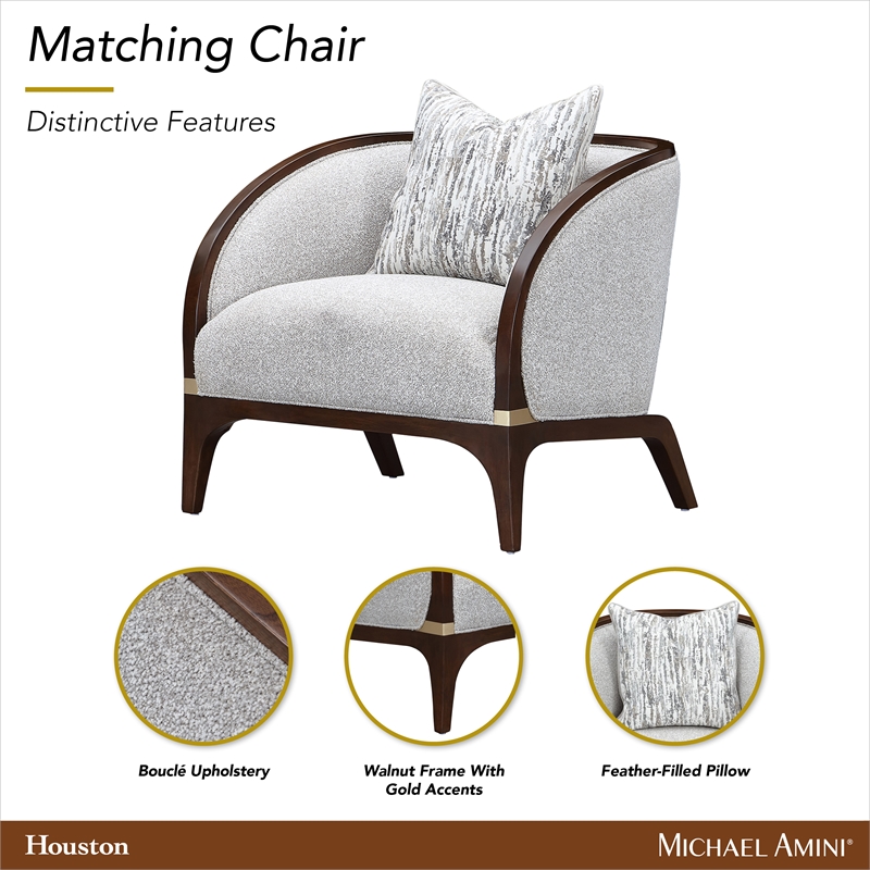 Houston Boucle Matching Accent Chair - Pebble/Walnut