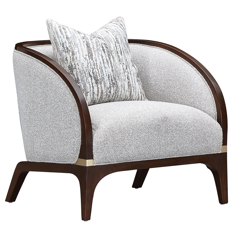 Houston Boucle Matching Accent Chair - Pebble/Walnut