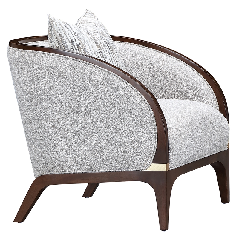 Houston Boucle Matching Accent Chair - Pebble/Walnut