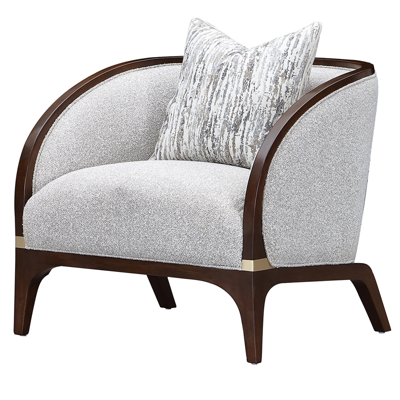 Houston Boucle Matching Accent Chair - Pebble/Walnut