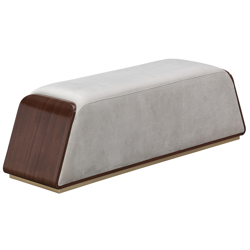 Houston Velvet Accent Bench - Porcini/Walnut