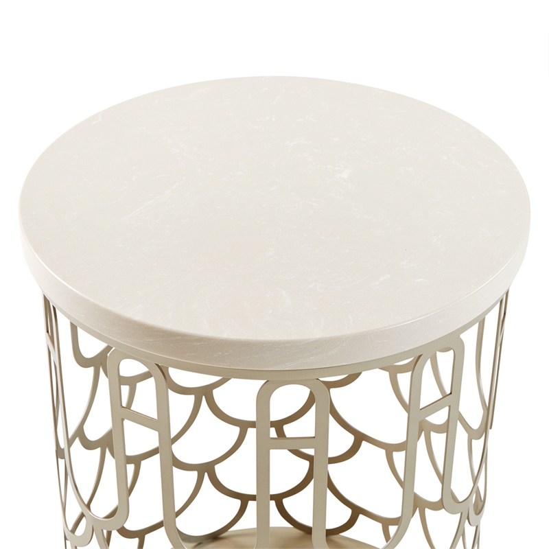 La Marisia Marble Chairside Table - Creamy Pearl/Champagne