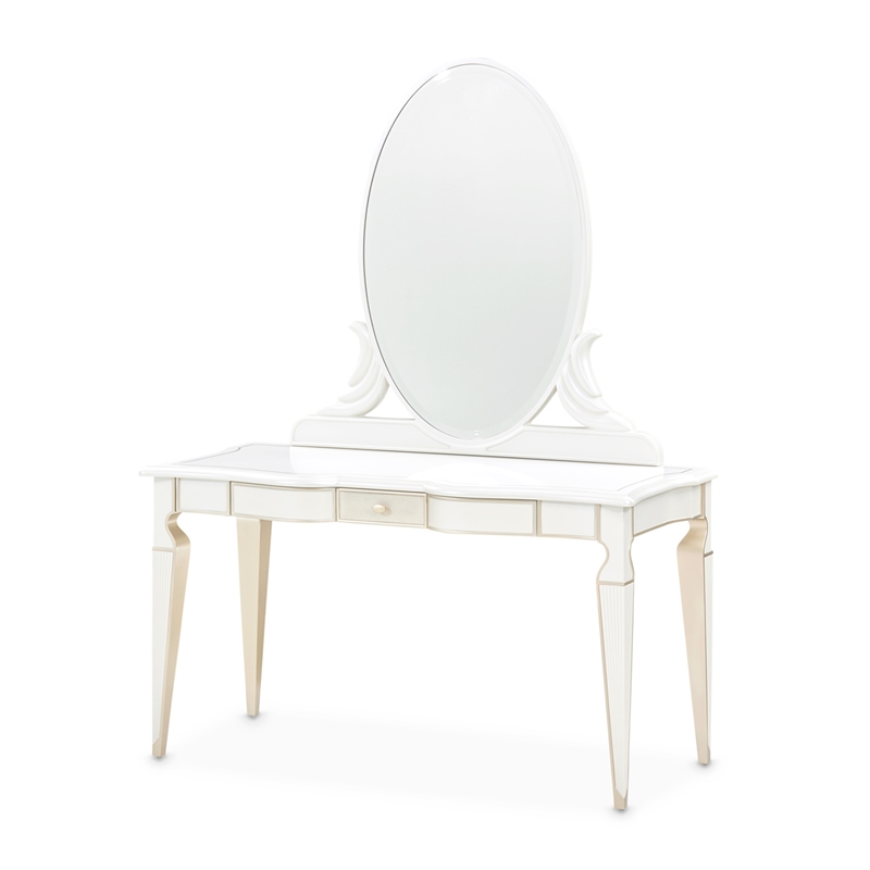 La Marisia Vanity Set with Mirror & Chair Set - Creamy Pearl