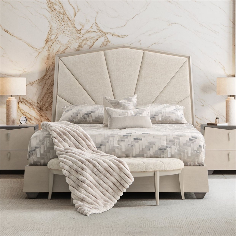 Fantosini King Chenille Panel Bed - Cappuccino/Silver Mist