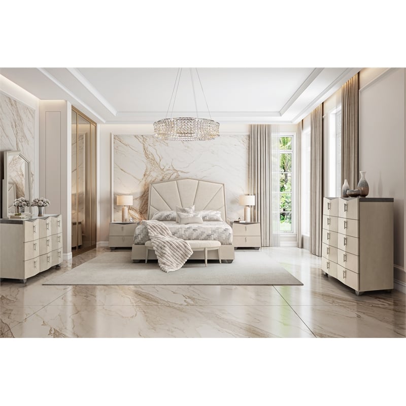 Fantosini King Chenille Panel Bed - Cappuccino/Silver Mist