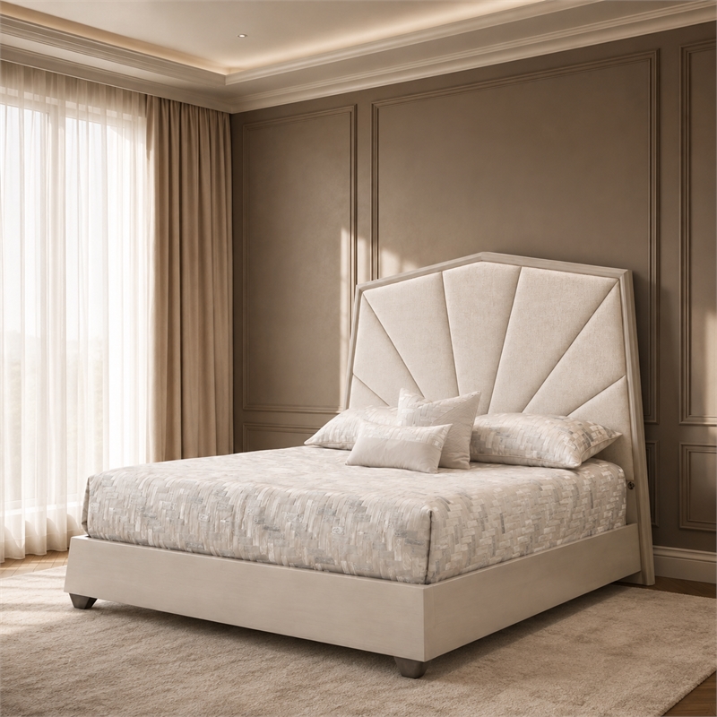Fantosini King Chenille Panel Bed - Cappuccino/Silver Mist