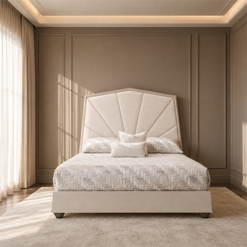 Fantosini King Chenille Panel Bed - Cappuccino/Silver Mist