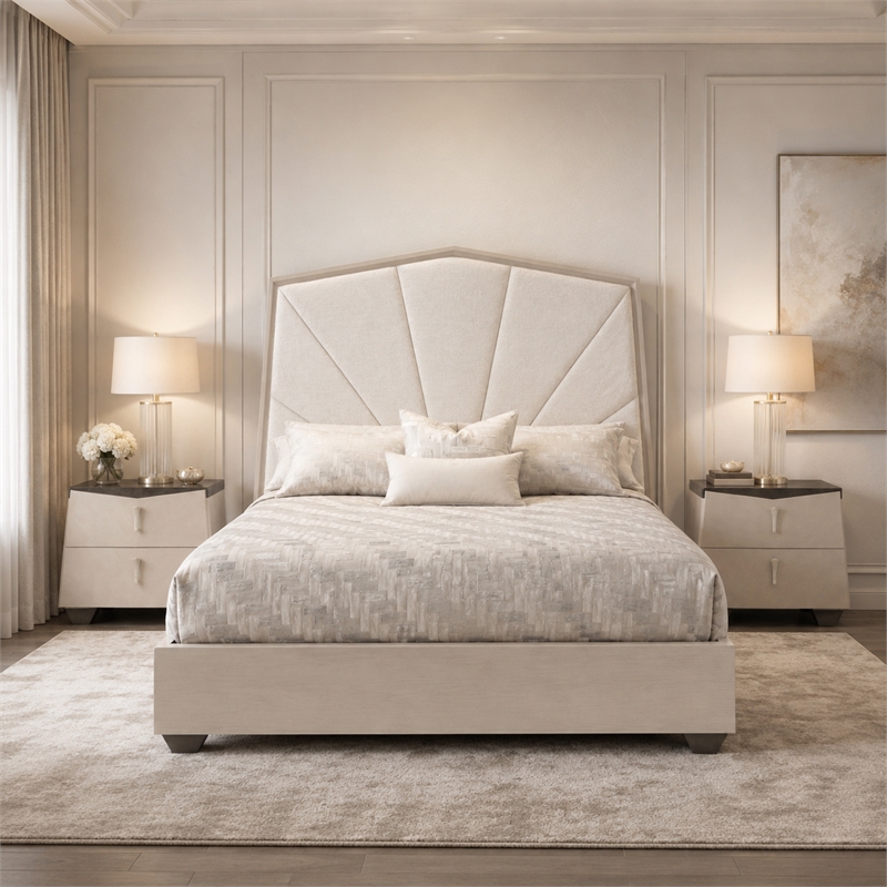Fantosini King Chenille Panel Bed - Cappuccino/Silver Mist
