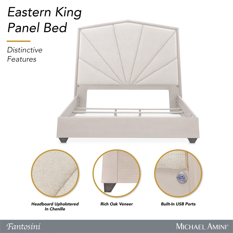 Fantosini King Chenille Panel Bed - Cappuccino/Silver Mist
