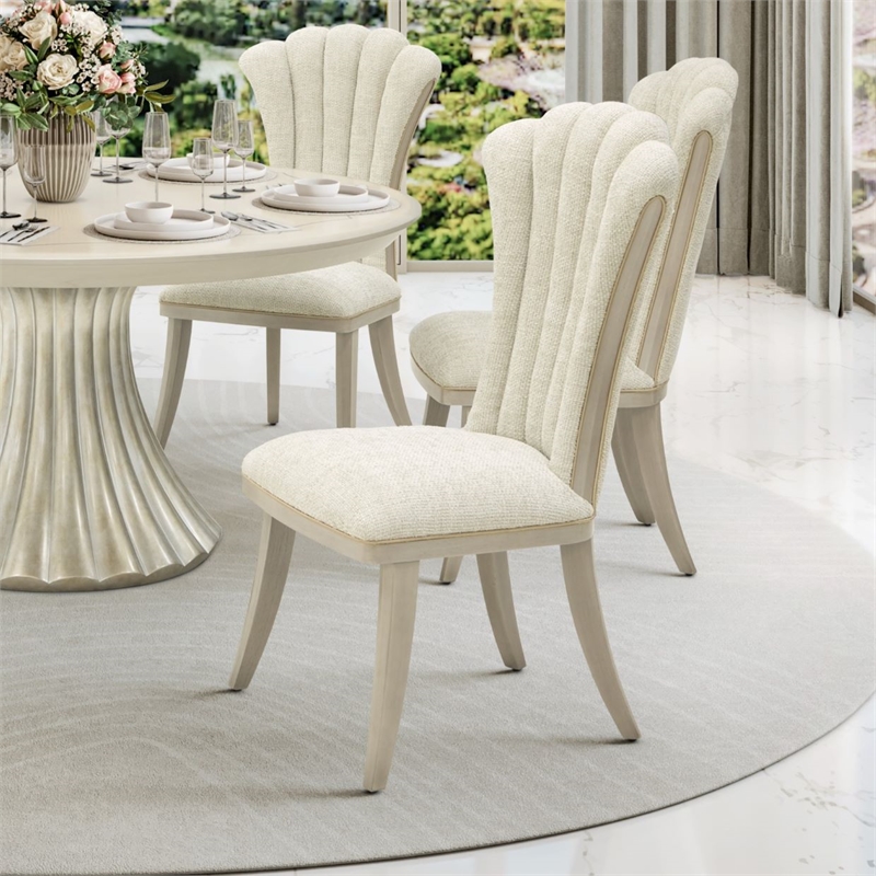 Fantosini Chenille Dining Side Chair - Set of 2- Cappuccino/Silver Mist