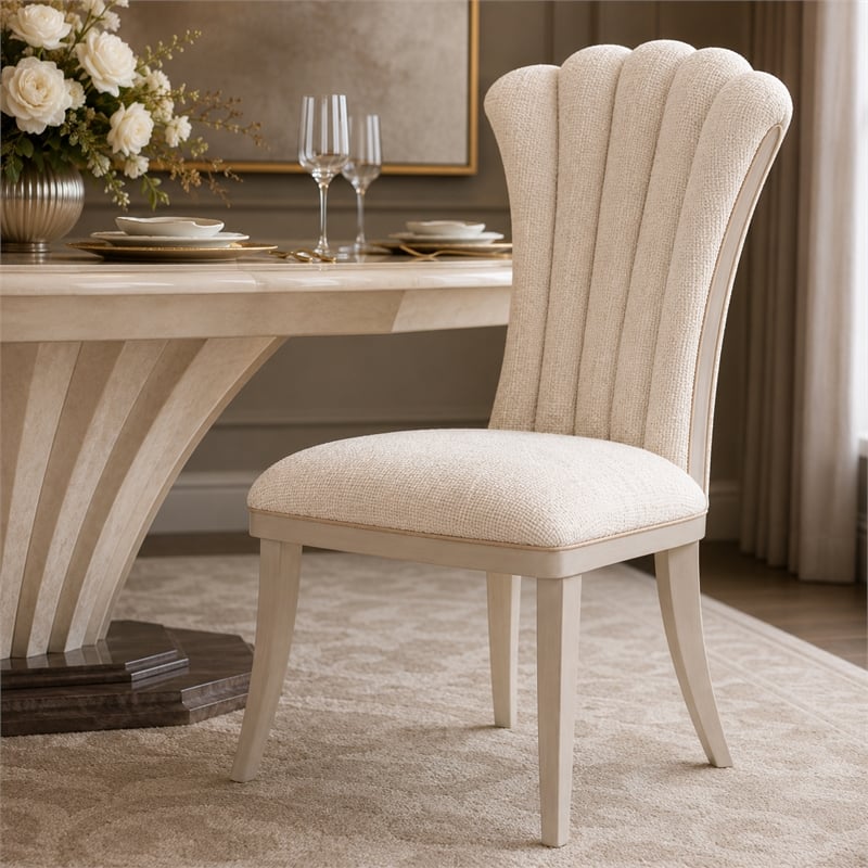 fantosini chenille dining side chair - set of 2- cappuccino/silver mist