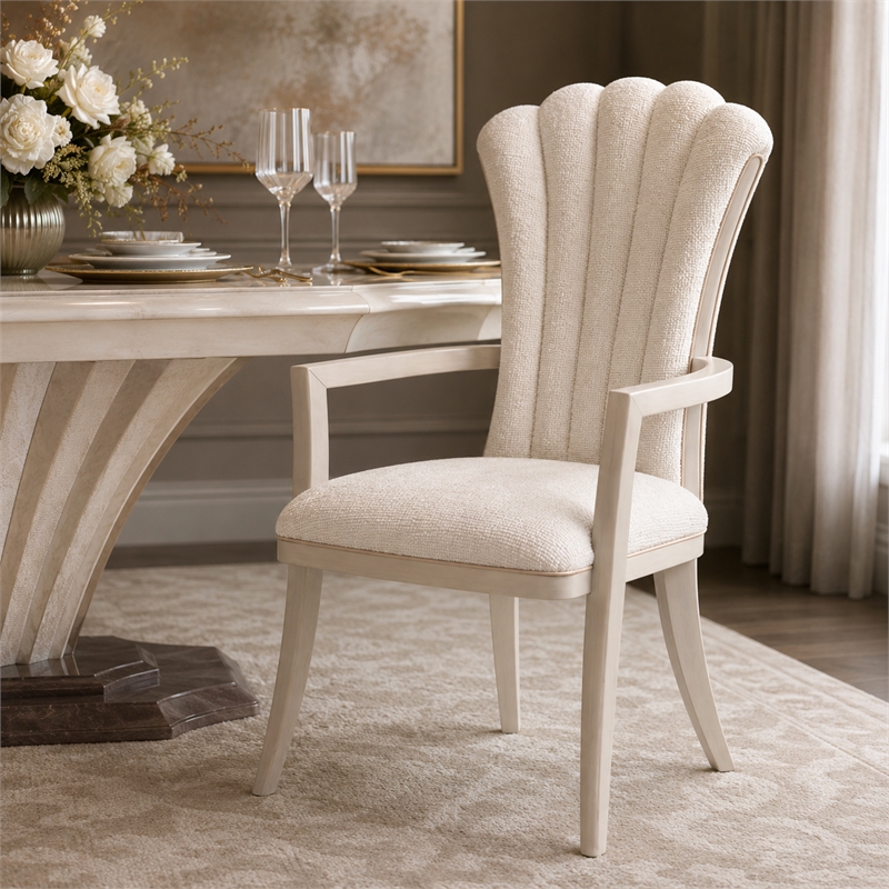 Fantosini Chenille Dining Arm Chair - Set of 2 - Cappuccino/Silver Mist