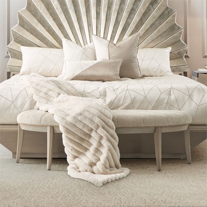 Fantosini Chenille Accent Bench - Cappuccino/Silver Mist