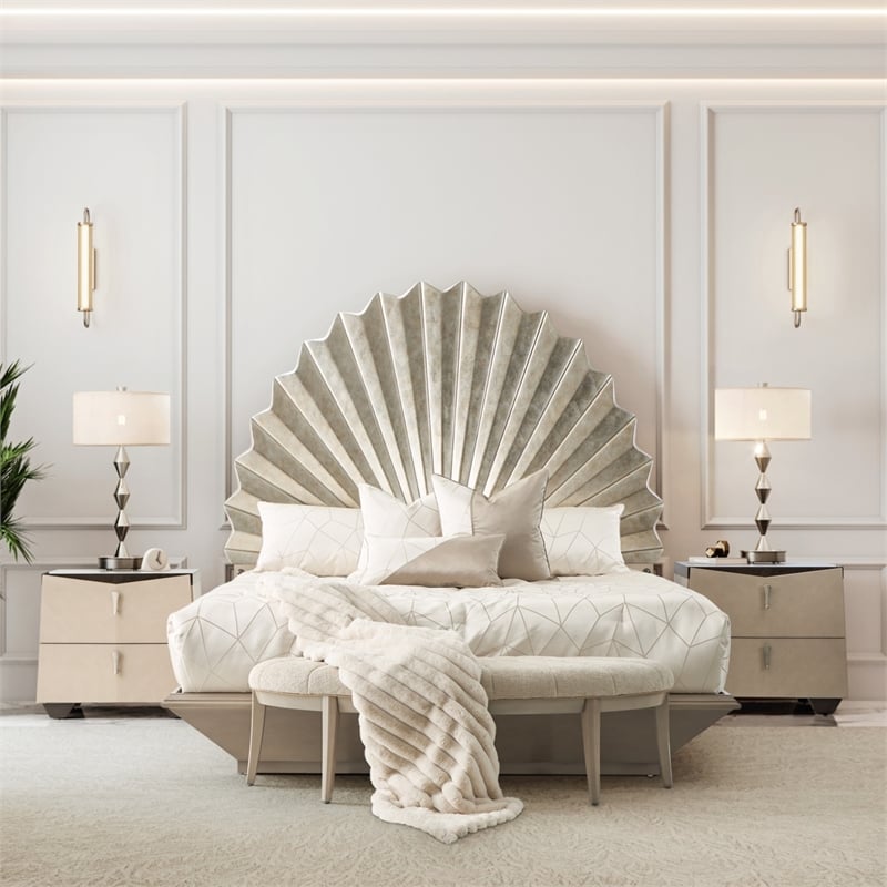 Fantosini Chenille Accent Bench - Cappuccino/Silver Mist