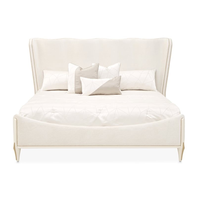 La Terrazza Queen Chenille Panel Bed - Creamy Pearl