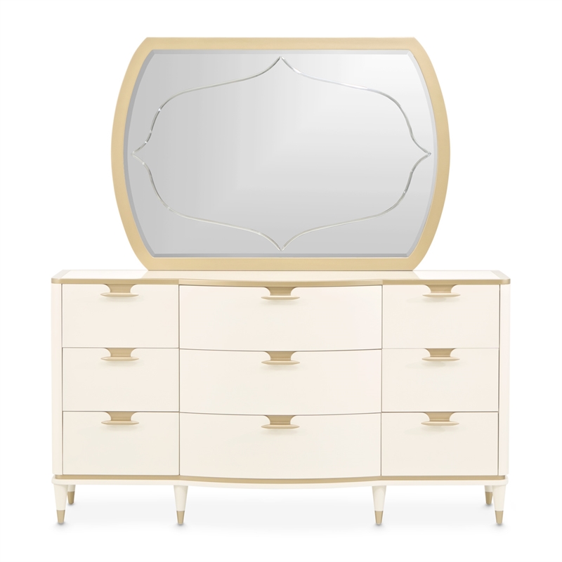 La Terrazza 9-Drawer Dresser with Mirror - Creamy Pearl