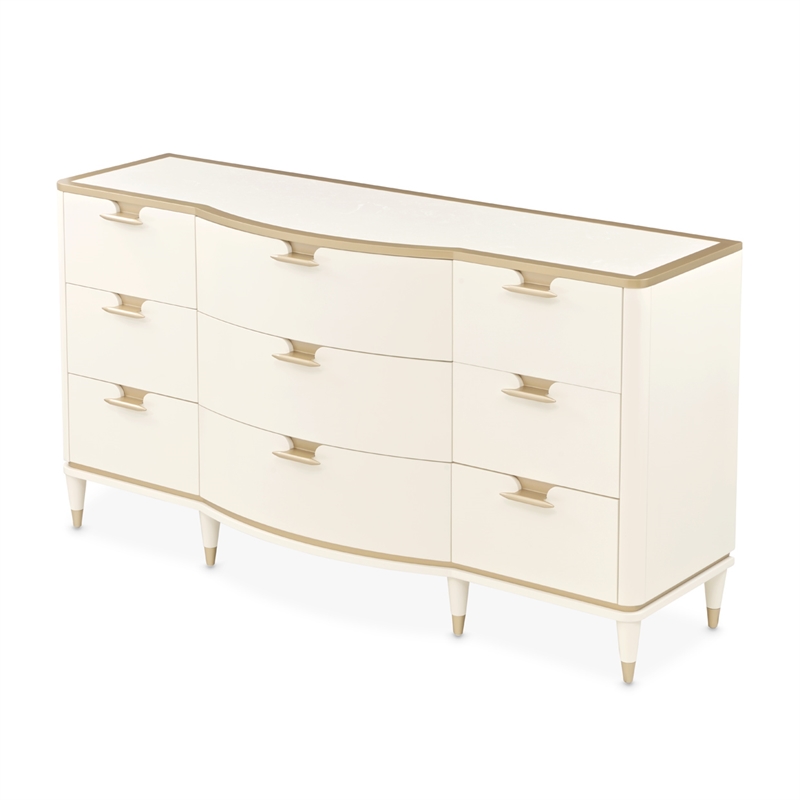 La Terrazza 9-Drawer Dresser with Mirror - Creamy Pearl