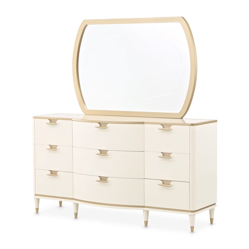 La Terrazza 9-Drawer Dresser with Mirror - Creamy Pearl