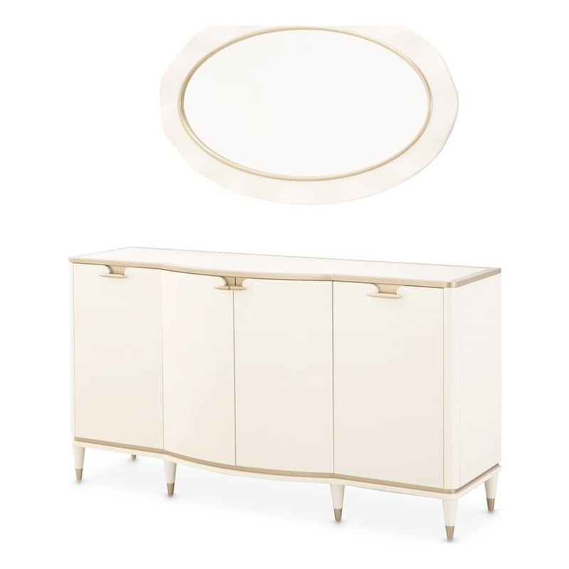 Michael Amini La Terrazza Sideboard with Mirror in Creamy Pearl