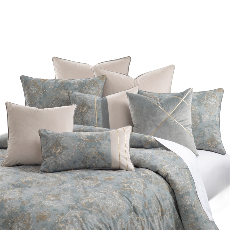 Debonair 9-Piece Queen Velvet Comforter Set - Misty Aqua