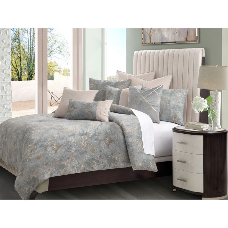 Debonair 9-Piece Queen Velvet Comforter Set - Misty Aqua