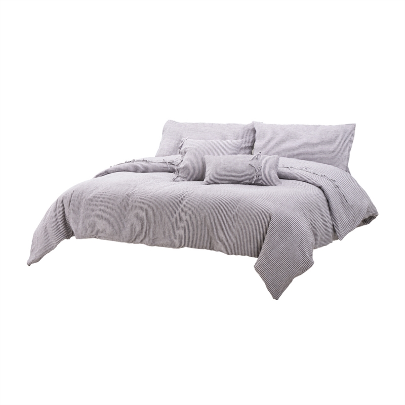 Grant 5-Piece Queen Linen Duvet Set - Charcoal