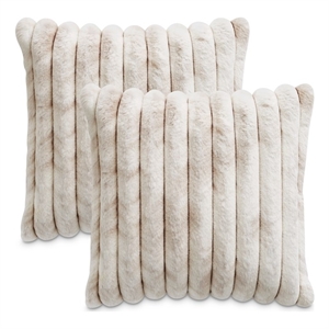 Sable Plush 20&quot Square Faux-Fur Pillow - Set of 2 - Almond
