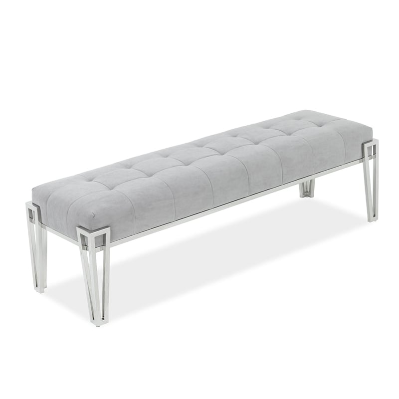 Rose Velvet Accent Bench - Gray