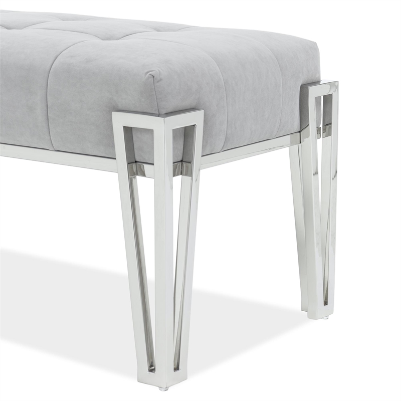 Rose Velvet Accent Bench - Gray