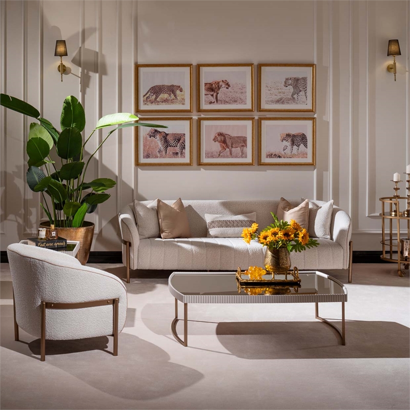 Lisbon Boucle Sofa - Oyster/Matte Bronze