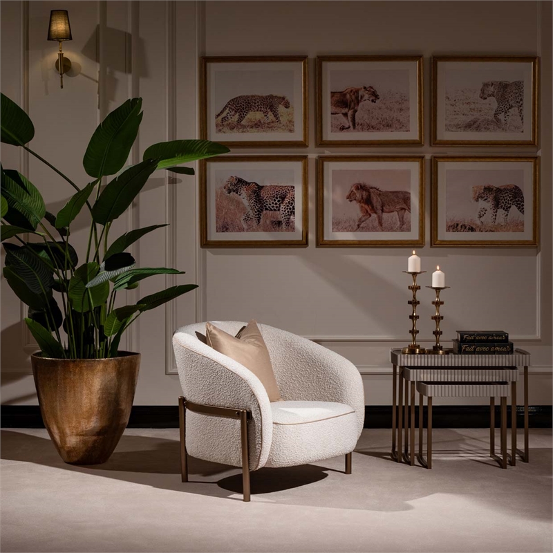 Lisbon Boucle Accent Chair - Oyster/Matte Bronze