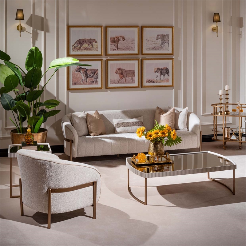 Lisbon Boucle Accent Chair - Oyster/Matte Bronze